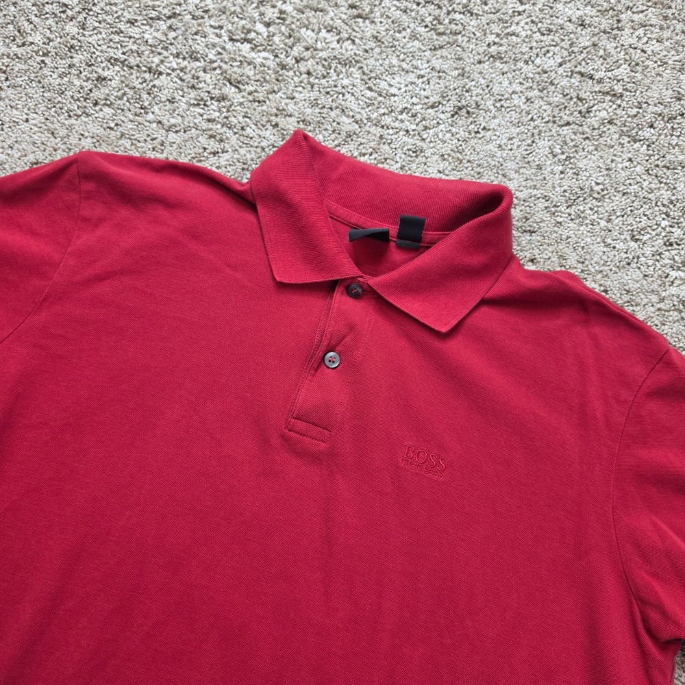 BOSS Hugo Boss Polo Shirt Mens Medium Red Short Sleeve Cotton Pique Logo Adult